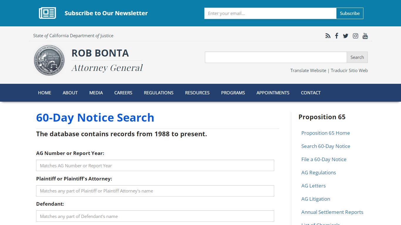 60-Day Notice Search - Attorney General of California