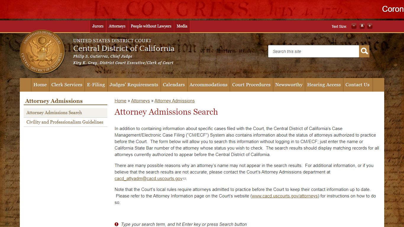 Attorney Admissions Search | Central District of California | United ...